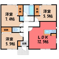 真岡駅 徒歩63分 1階の物件間取画像